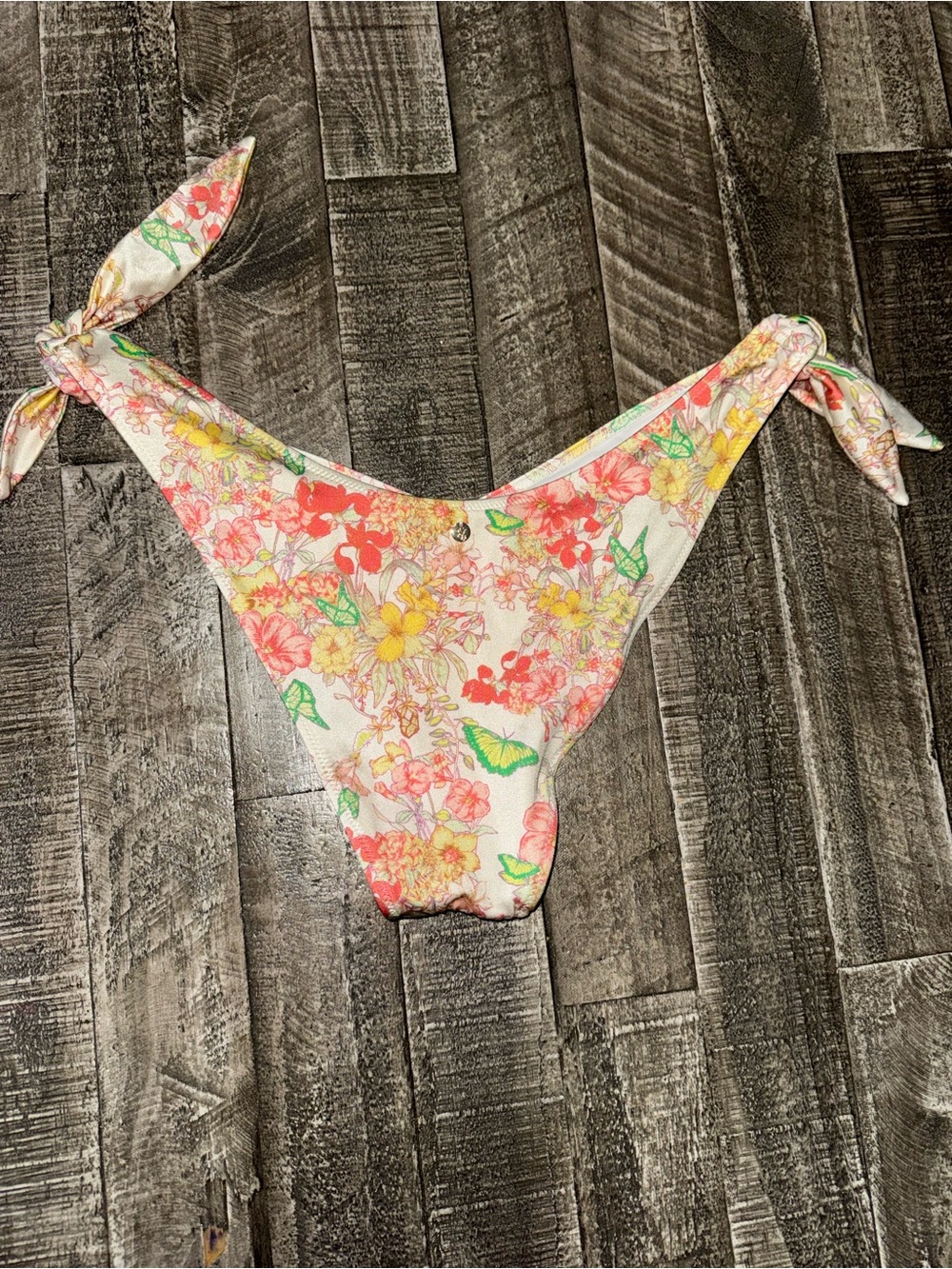 Victoria's Secret Cream Floral Bikini Set with Coral, Yellow & Green - Picture 7 of 9